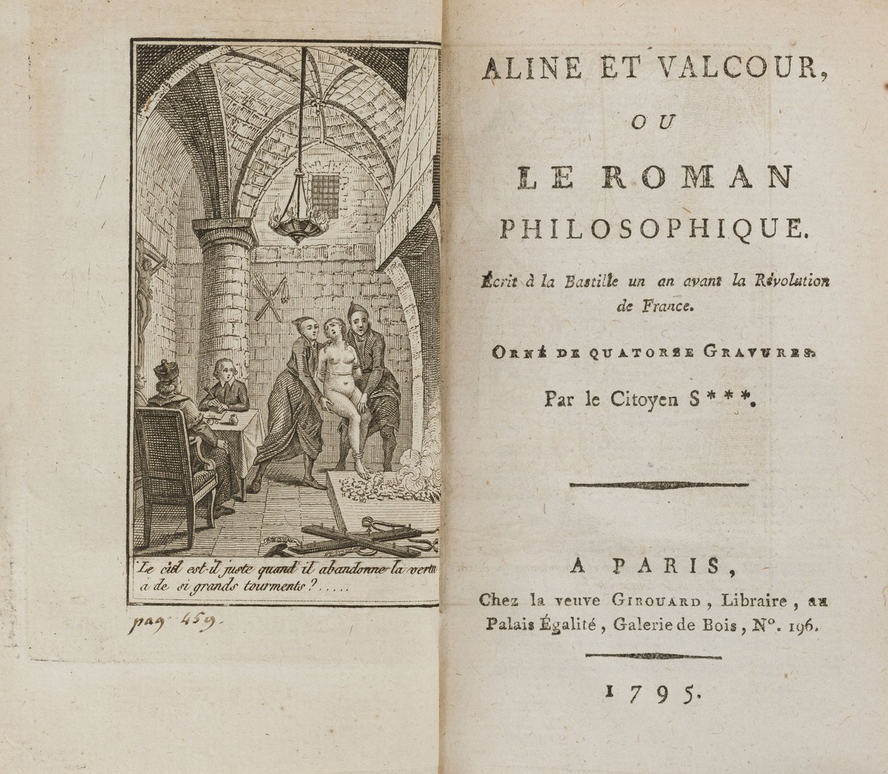 Aline et Valcour or, The Philosophical Novel by Marquis de Sade, 1795. 作： 不明