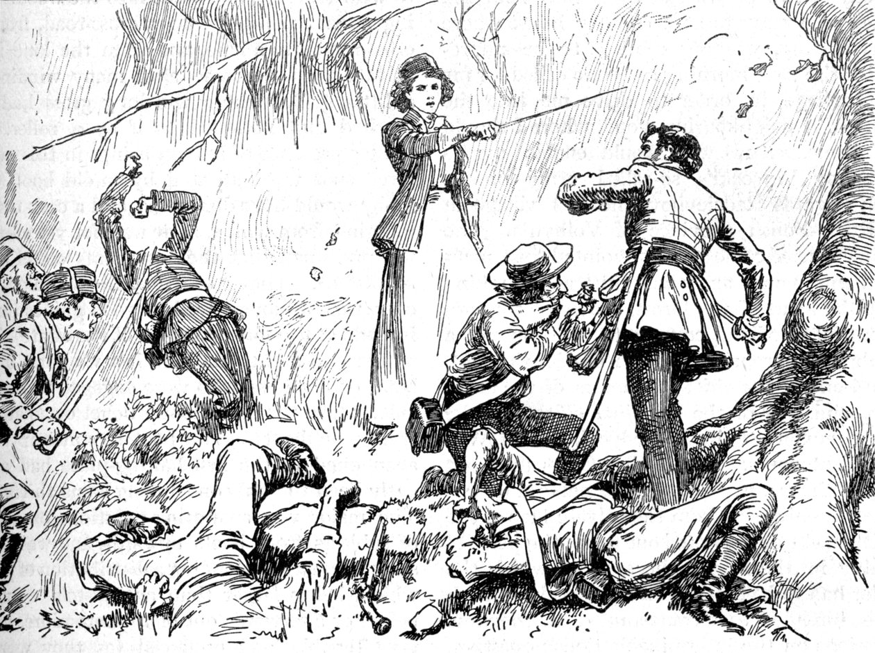 反乱軍の間には若い女性がいた、1902 作： 不明