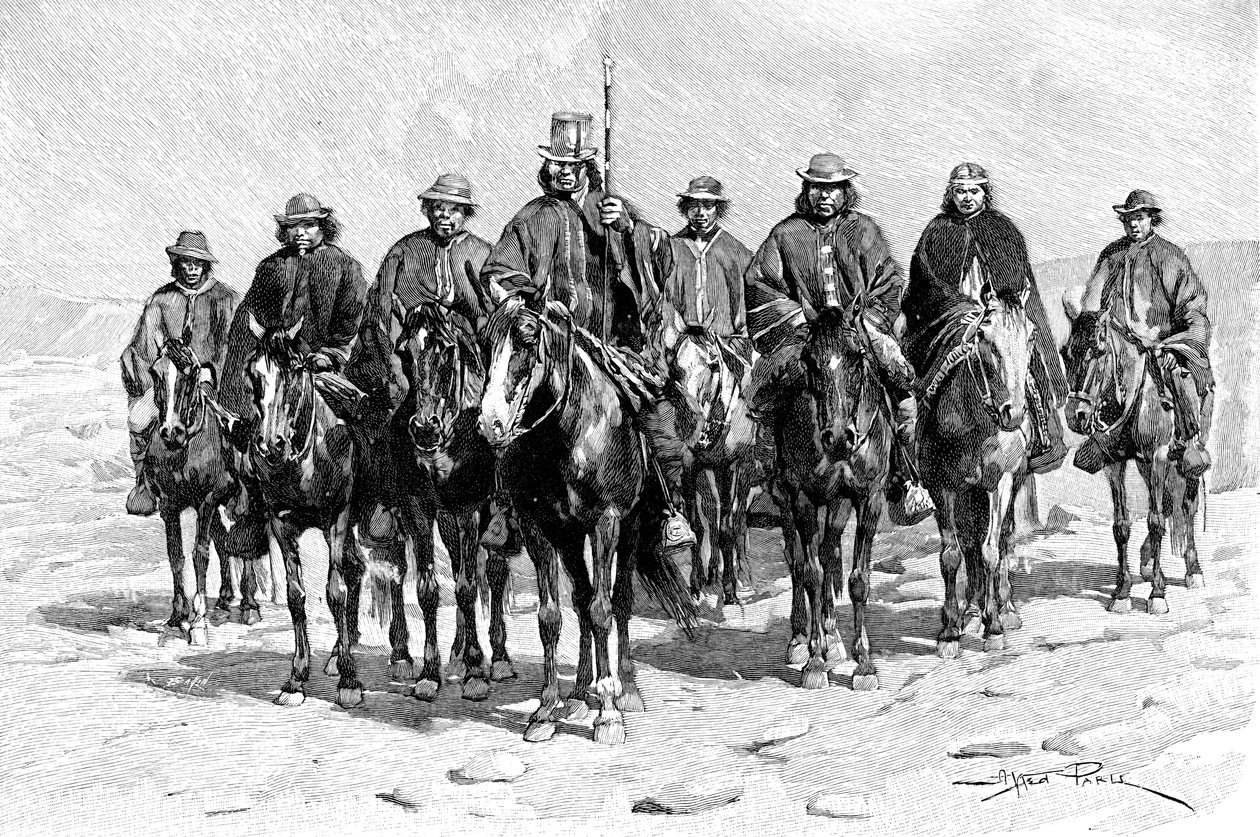 アラウカニアンマプチェ族の首長とそのスタッフ、チリアルゼンチン、1895年 作： 不明