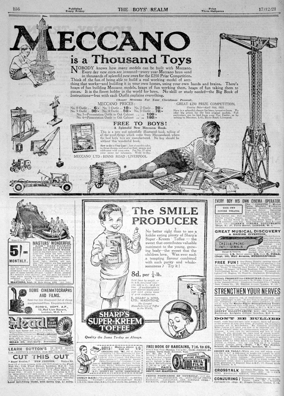 1921年のクリスマス、The Boys Realmの広告ページ 作： 不明