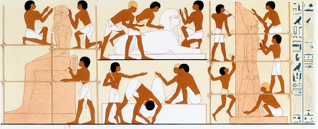 彫像に取り組んでいる古代エジプトの彫刻家、c1842-1845 作： 不明