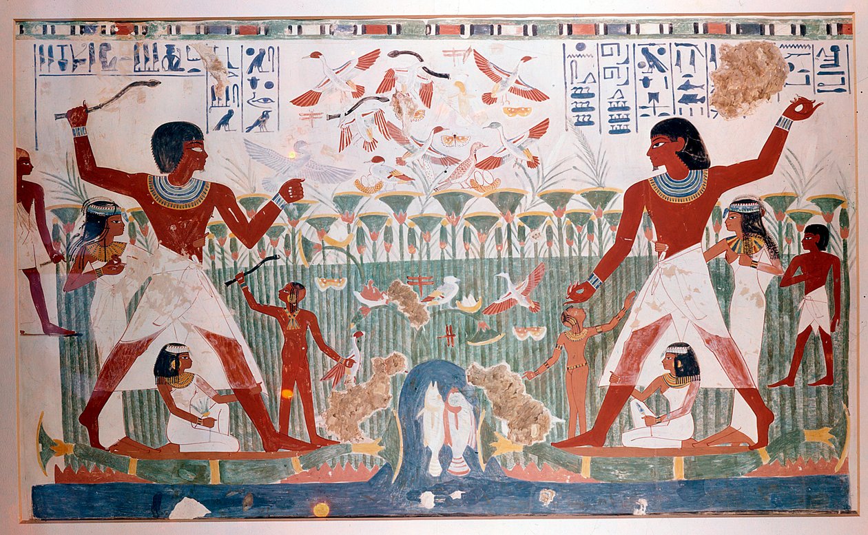 古代エジプト人が棒を投げて野鳥を狩る 作： 不明