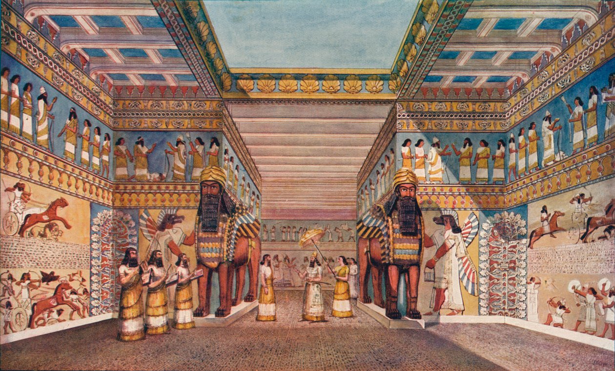 古代文明：アッシリアの王の宮殿内、1907年 作： 不明
