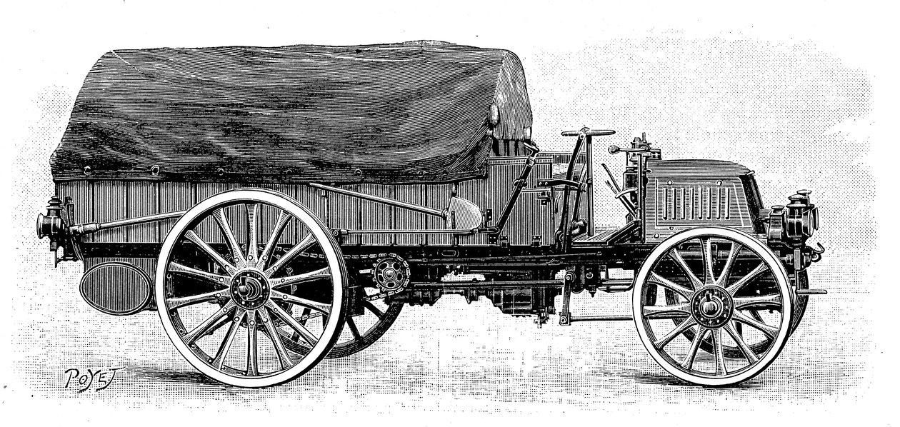 4気筒12 hpエンジンを搭載したダイムラーの軍用トラック、1904年 作： 不明