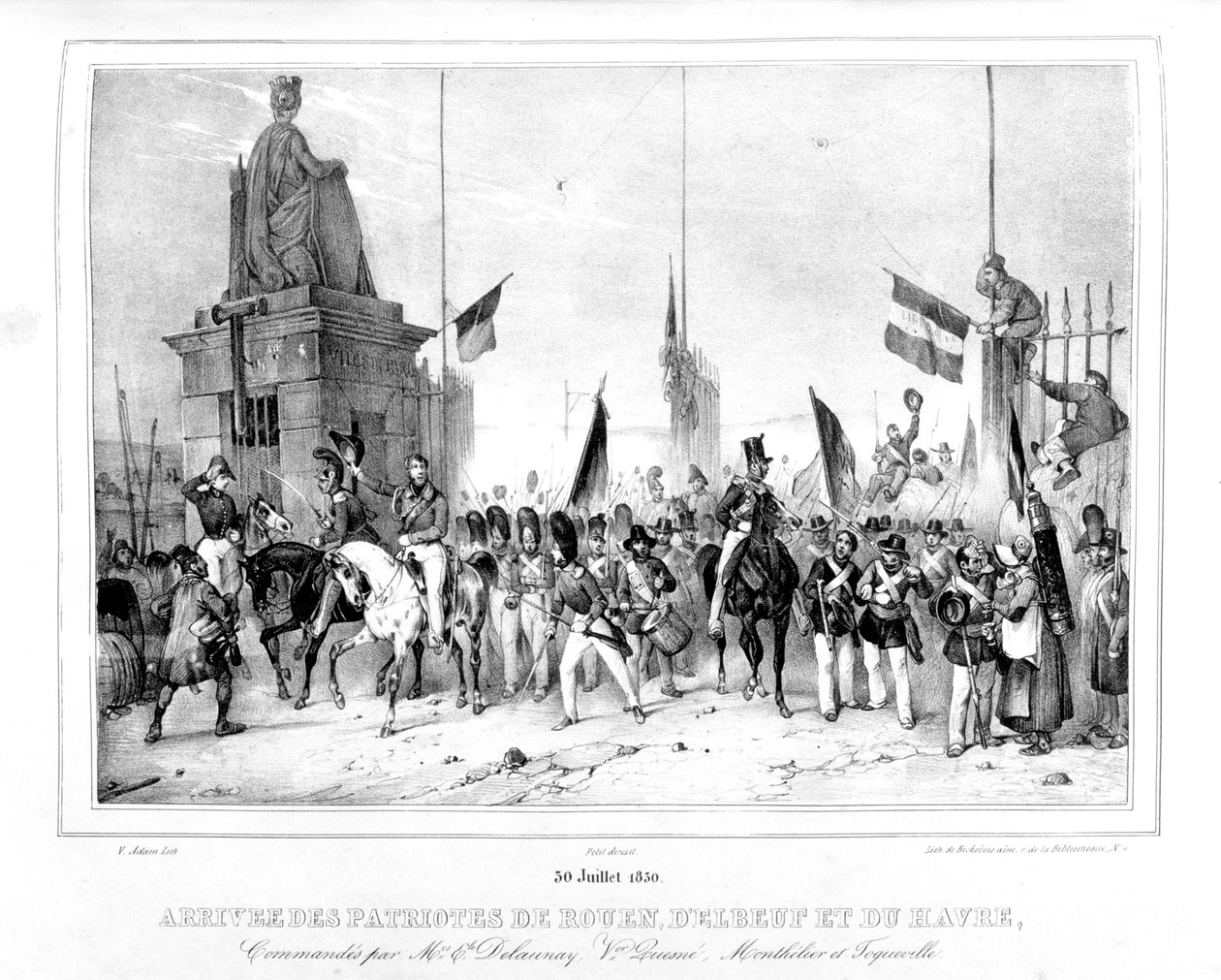 1830年7月30日、パリのルーアン、エルボー、ルアーブルの愛国者の到着 作： 不明