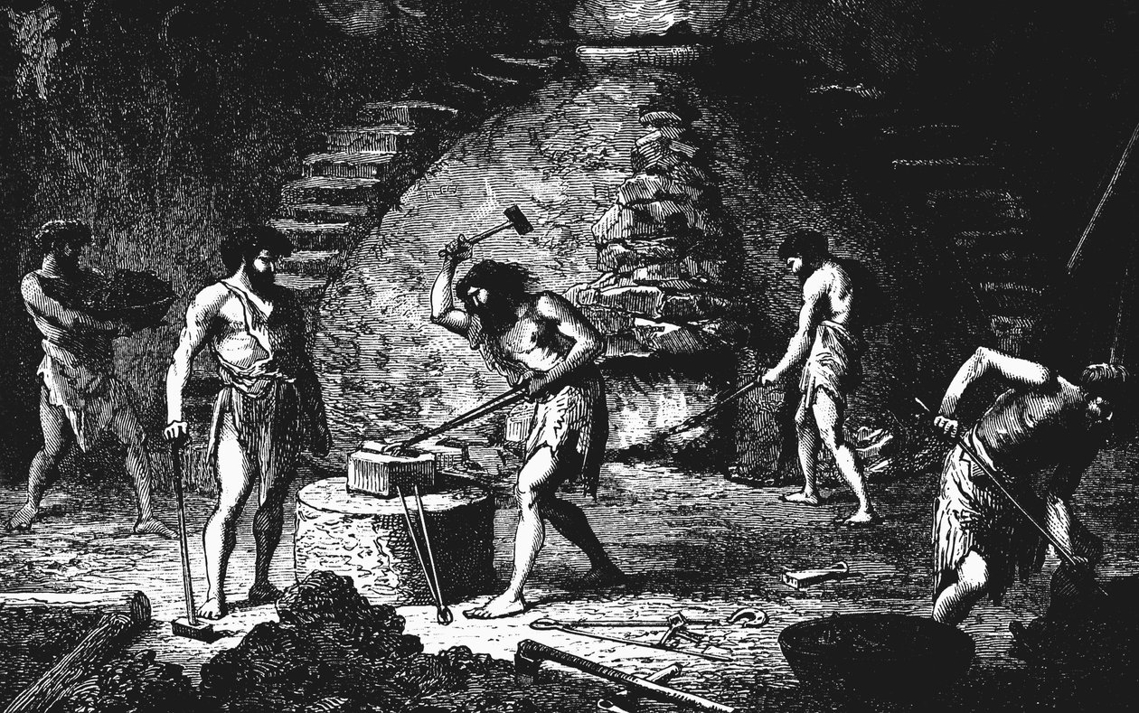 後期鉄器時代のフォージのアーティストによる再構成、1890 作： 不明