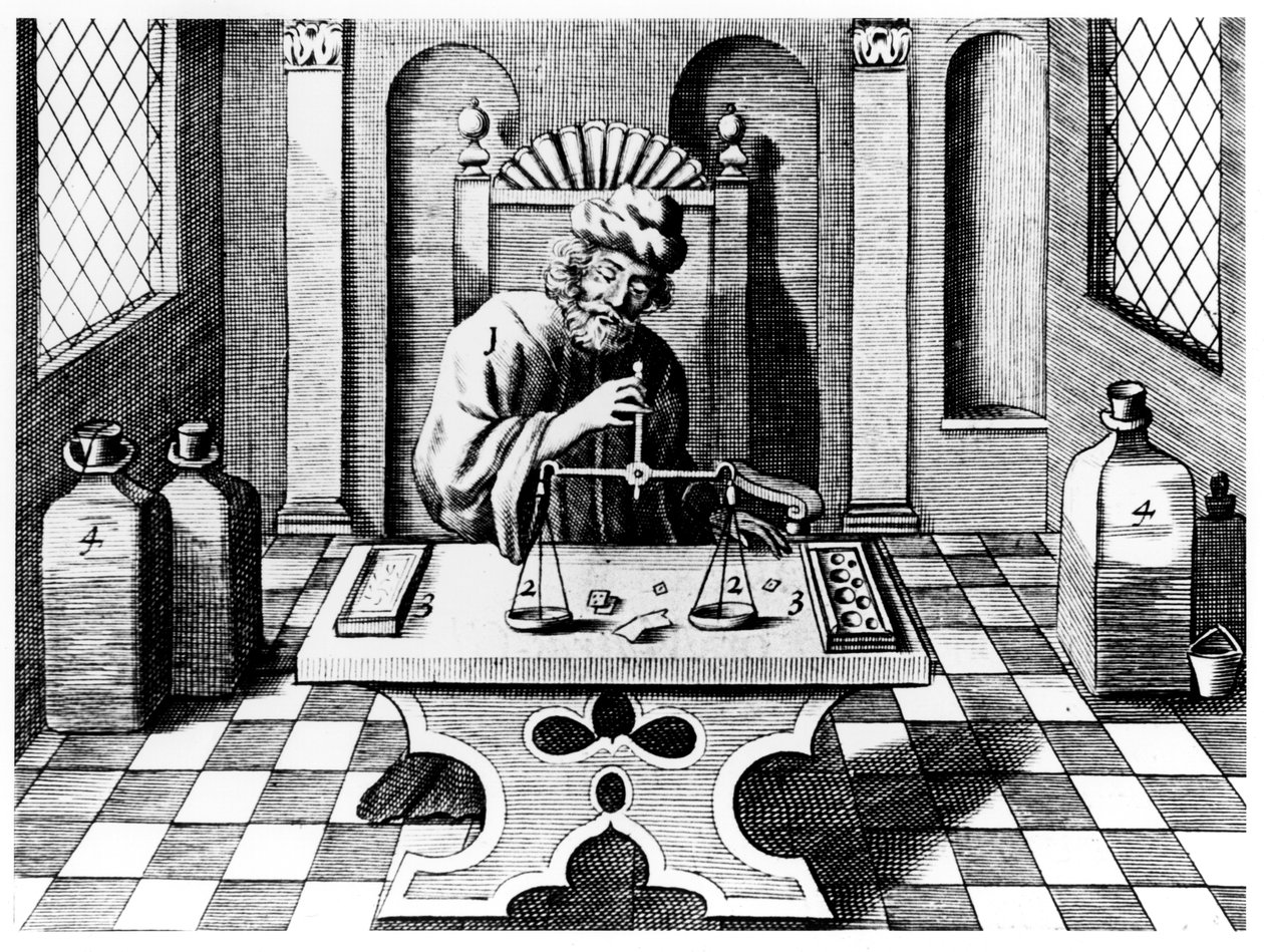 金と銀のサンプルを分析する検査者、1683 作： 不明