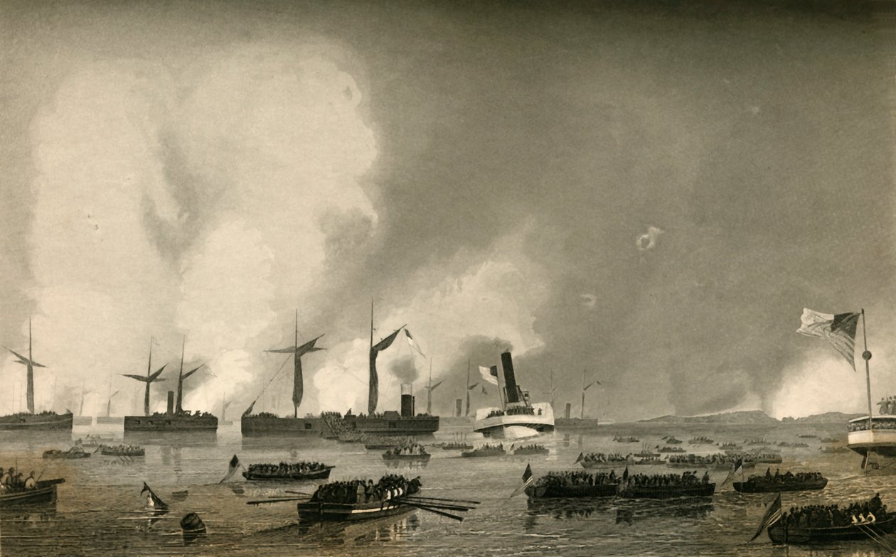 ロアノーク島への攻撃-兵士の着陸、1878年。 作： 不明
