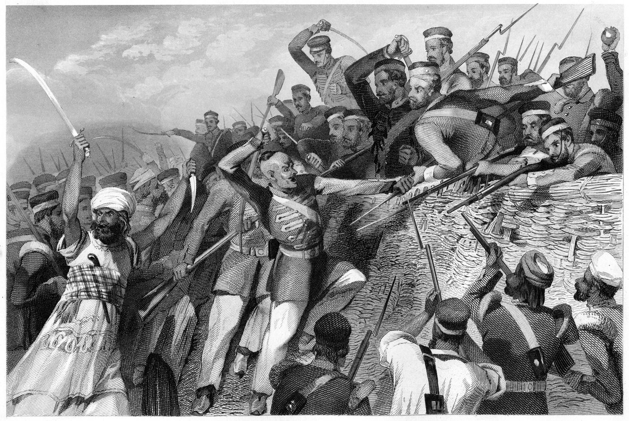 1857年7月30日、ラクナウでのRedanバッテリーに対する反逆者の攻撃、c1860 作： 不明