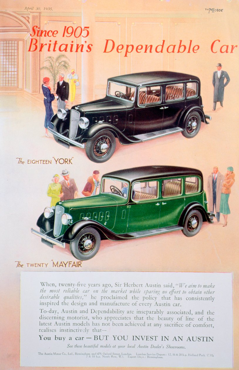 オースティン車の広告、1935 作： 不明