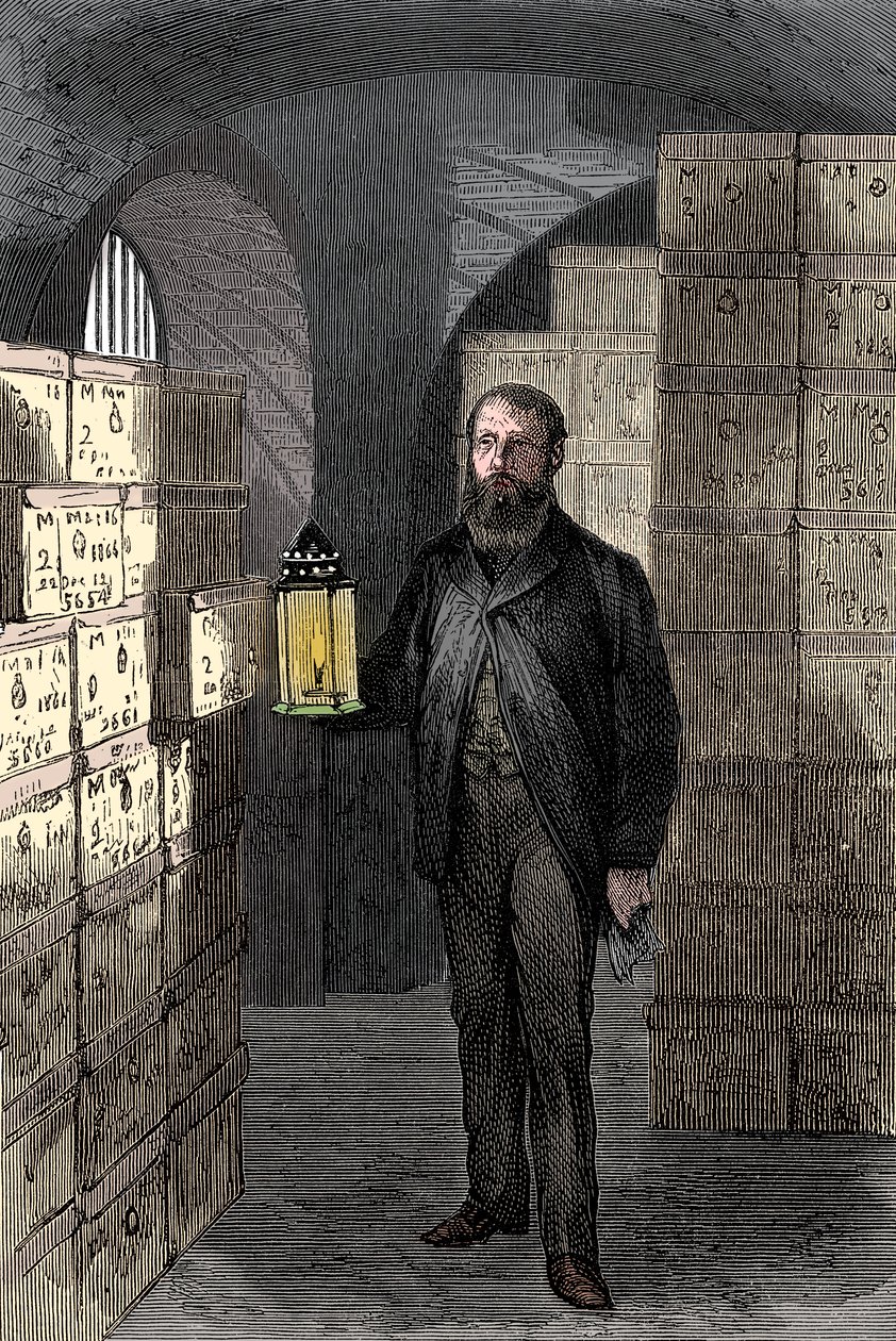 イングランド銀行の金庫室にある紙幣店、c1870 作： 不明