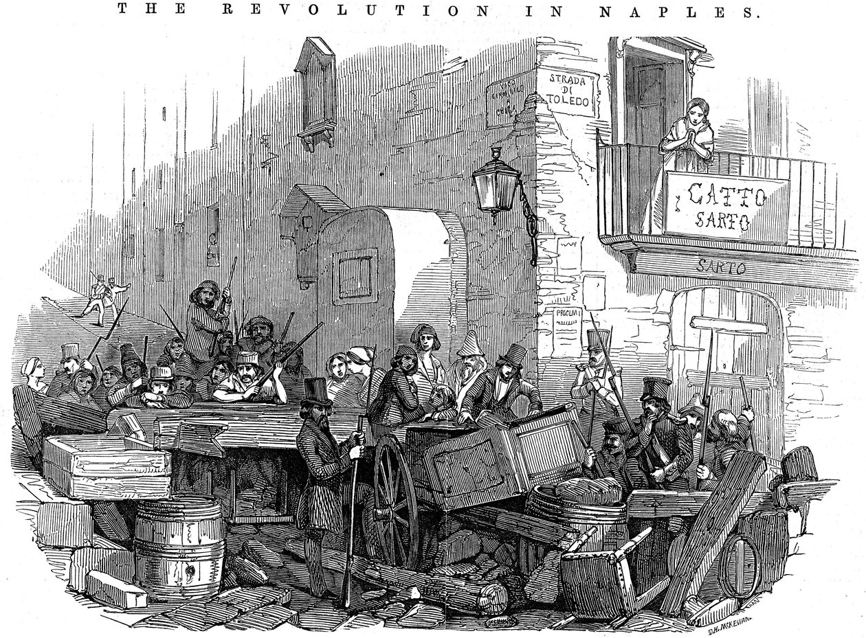 攻撃直前のストラーダディトレドのバリケード、1848年5月15日のナポリ革命 作： 不明