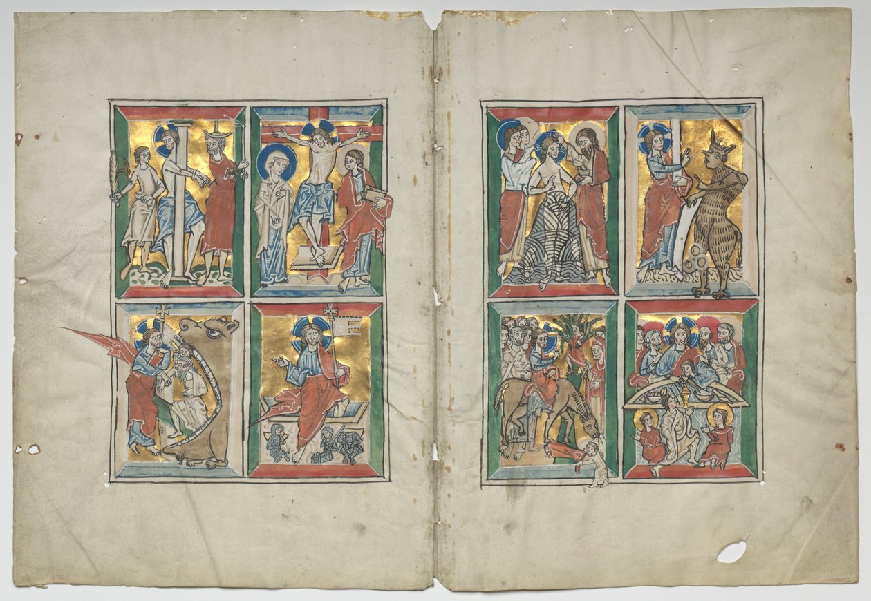 キリストの生涯からの場面を持つBifolio、1230〜1240。 作： 不明
