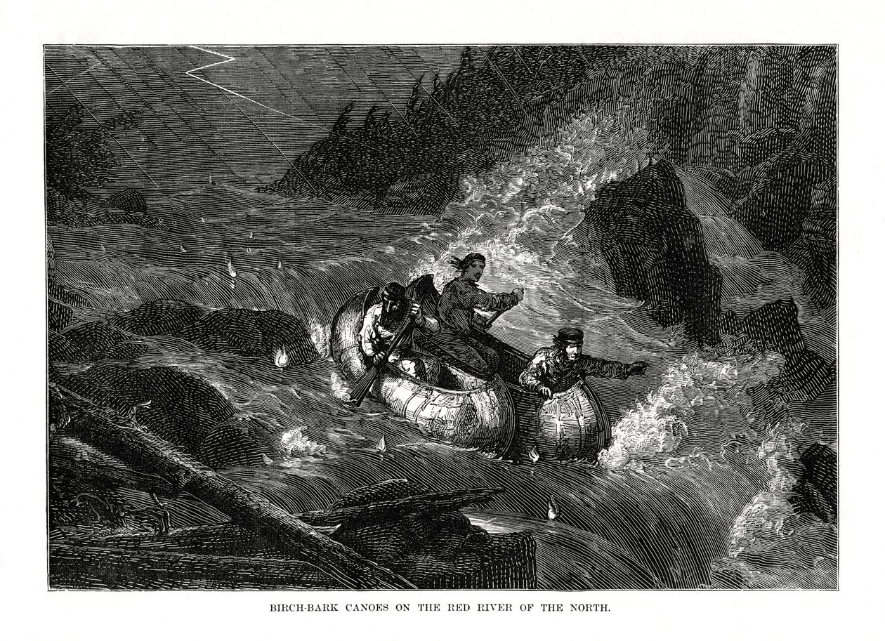 1877年、北のレッドリバーにある白樺のカヌー 作： 不明