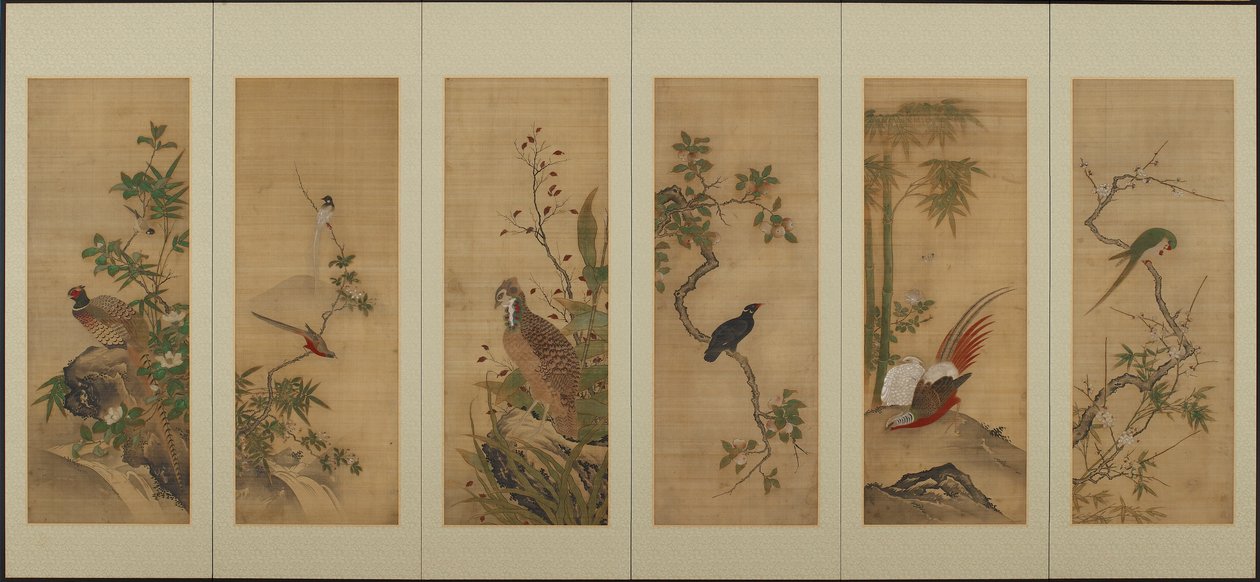 鳥と花、江戸時代、18世紀。 作： 不明