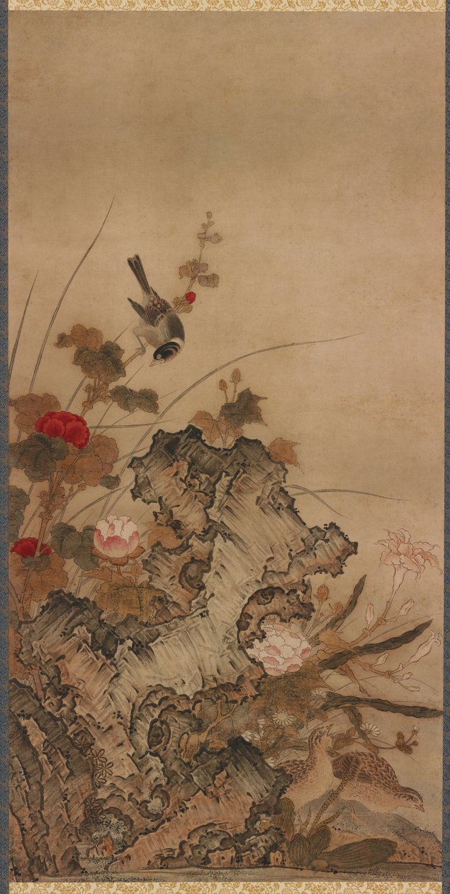 鳥と花、江戸時代、18世紀。 作： 不明