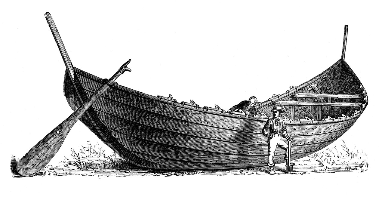 1892年にユトランドのニューダムで見つかった14組のオールのボート 作： 不明
