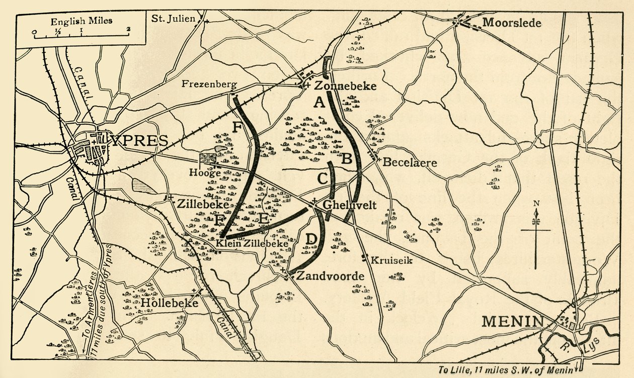 イープルの最初の戦い、第一次世界大戦、1914年、c1920年の前のイギリスの陣地。 作： 不明