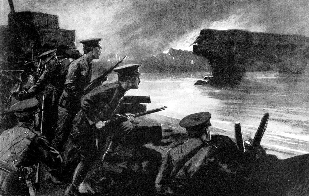 1914年のドイツの前進、ベルギー、第一次世界大戦のために準備された川岸のイギリス軍 作： 不明