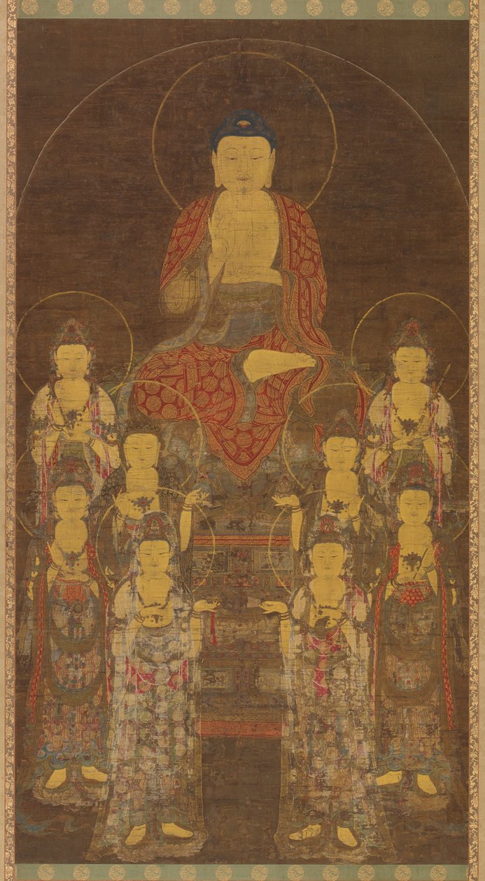 阿弥陀如来阿弥陀如来と八大菩薩、高麗後期、14世紀半ば～後半。 作： 不明