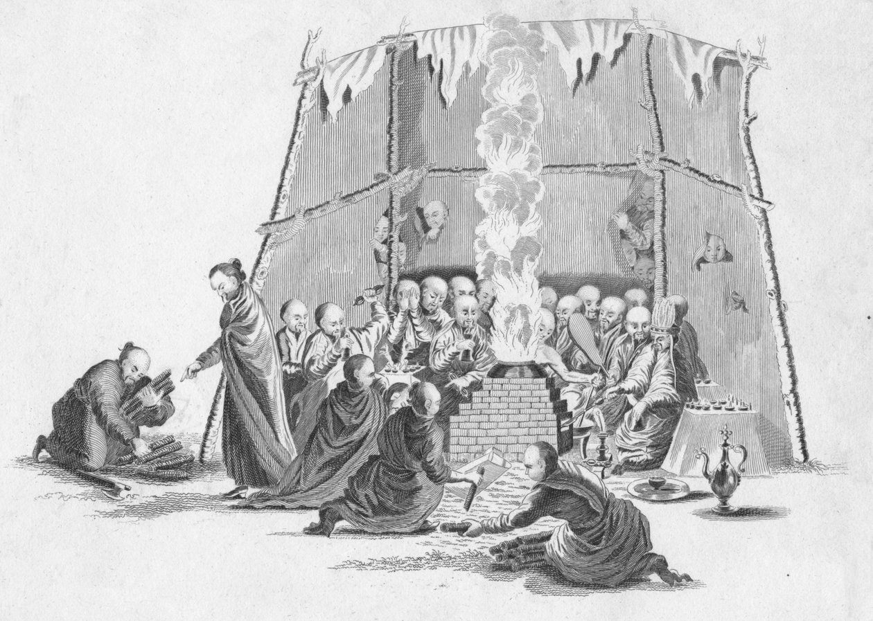 ラマの死体を焼く、c1802。 作： 不明