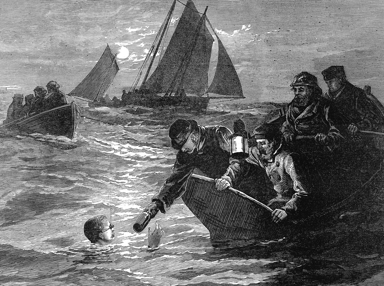1875年にイギリス海峡を泳いだ最初の男、キャプテンマシューウェッブ 作： 不明
