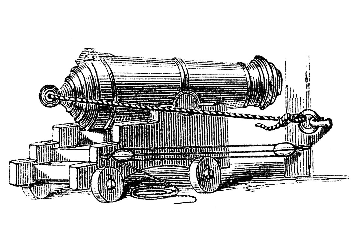 Carronade、迫撃砲のような大口径のチャンバーを備えた海軍兵器の短いピース、c1884 作： 不明