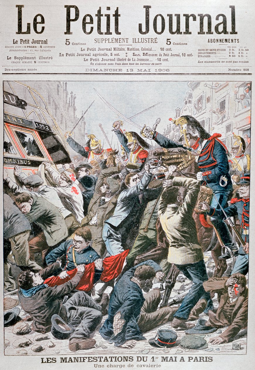 1906年5月1日パリでのデモ中の騎兵隊の突撃 作： 不明