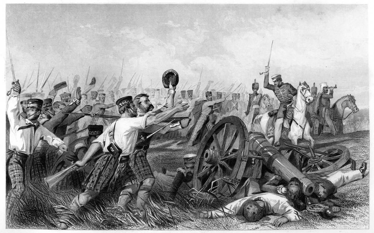 1857年、ハロック将軍の下、カウポア前のハイランダーズの告発、c1860 作： 不明