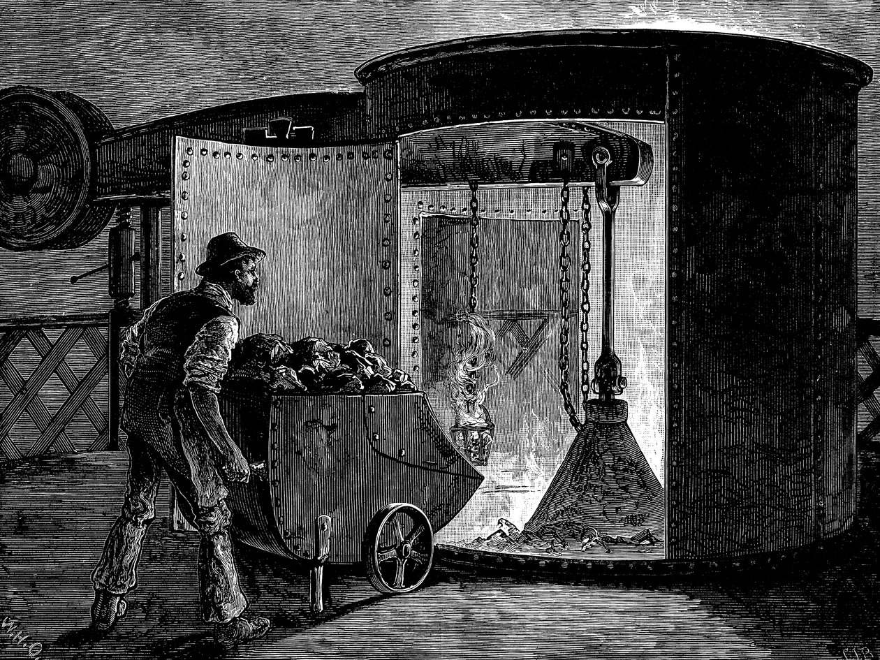 スコットランドのGovan Iron Worksにある高炉の充電、c1885 作： 不明