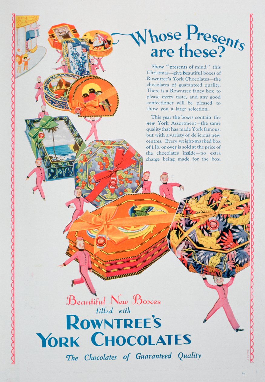 Rowntrees York Chocolatesのクリスマス広告、1928 作： 不明
