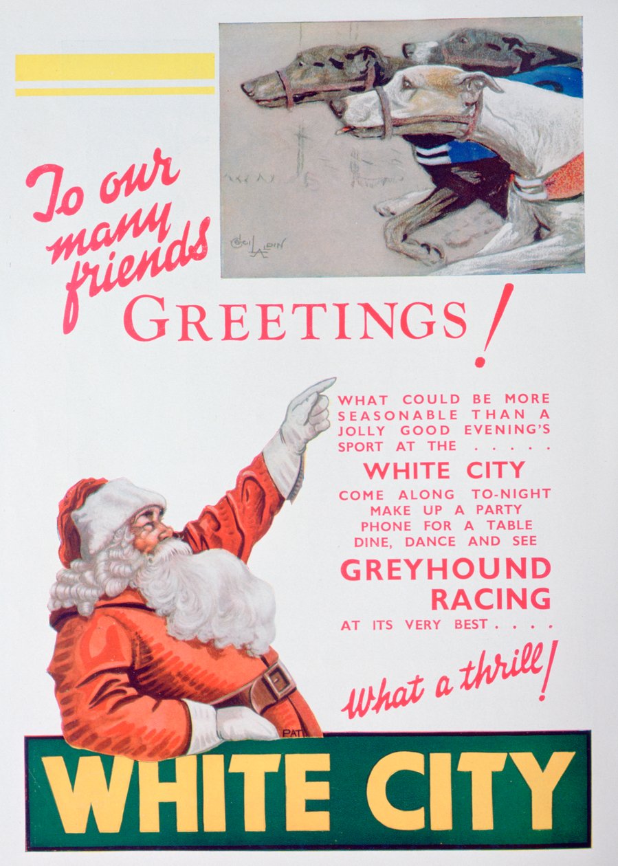 1932年ロンドンのホワイトシティグレイハウンドトラックのクリスマス広告 作： 不明