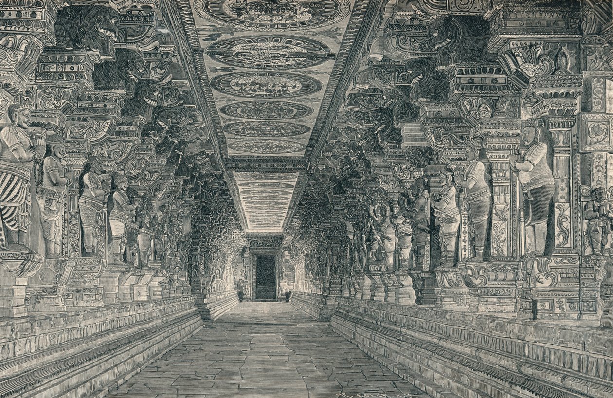 南インドのラメスワラム島のヒンドゥー教寺院内部の列柱、c1903、 作： 不明