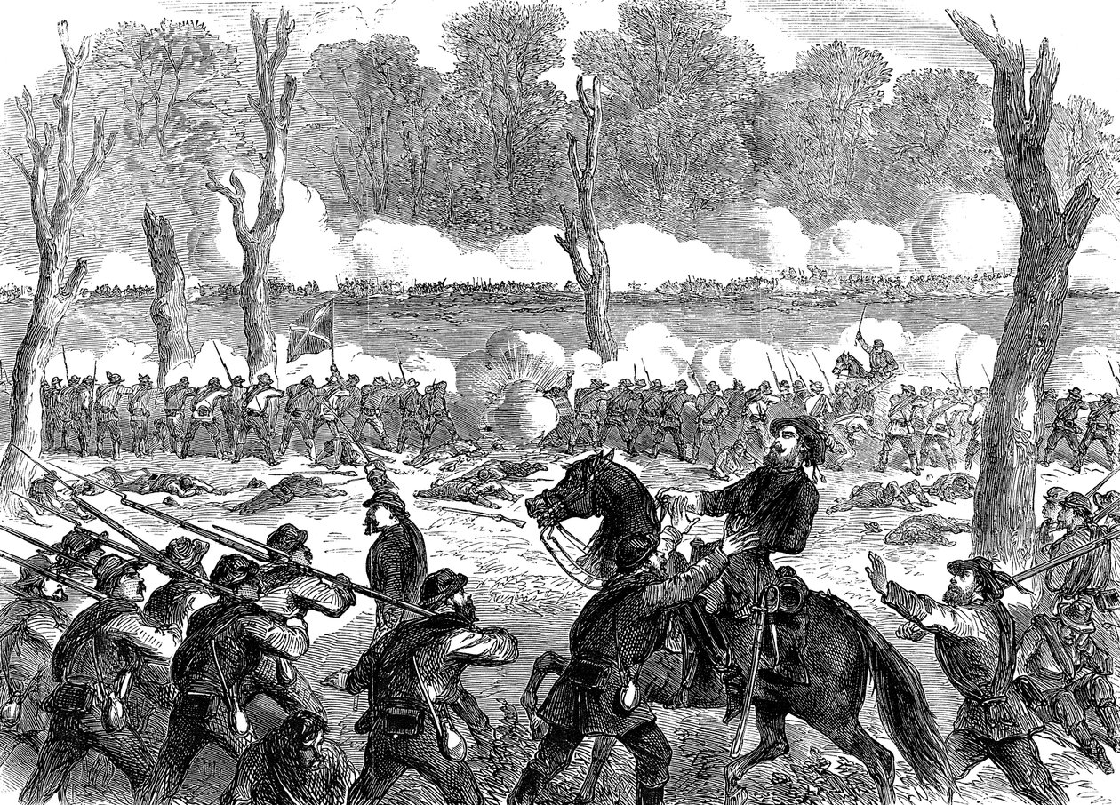 1863年の南北戦争、チカモーガの戦いでフッド南軍が負傷 作： 不明
