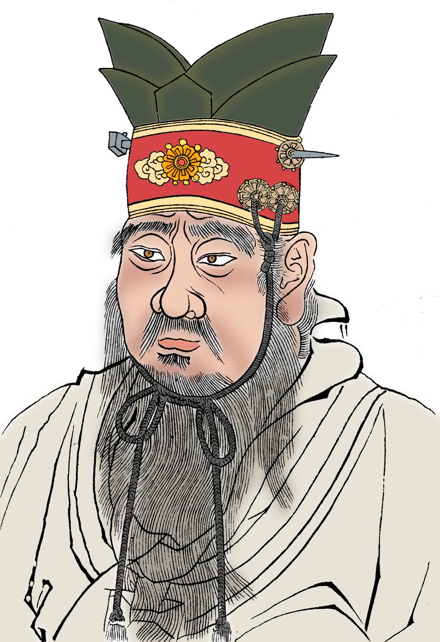 孔子551-479紀元前、中国の哲学者。儒教の寺院で大理石のスラブをこすることから 作： 不明