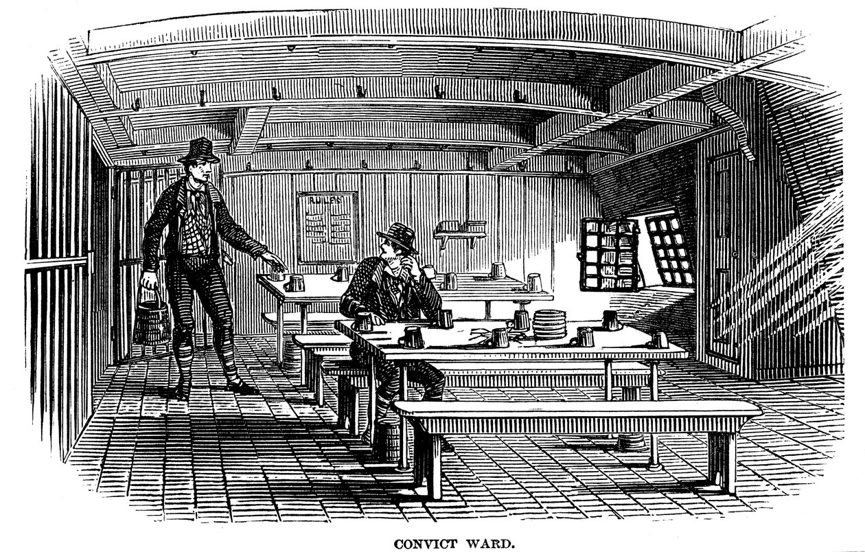 1848年、ロンドンのウーリッジにある刑務所のハルクウォリアーに搭乗した囚人区 作： 不明