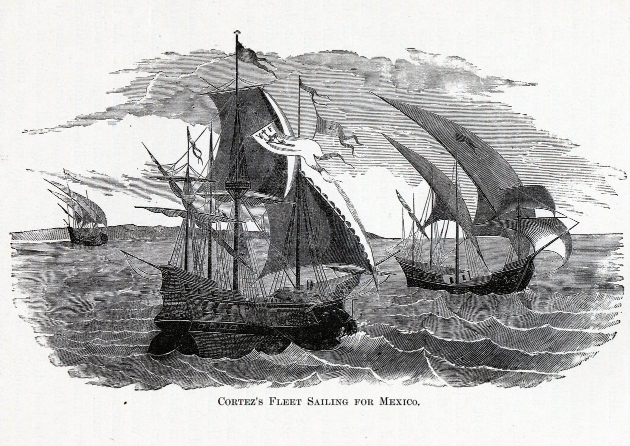 コルテス艦隊がメキシコに向けて出航、1882年 作： 不明