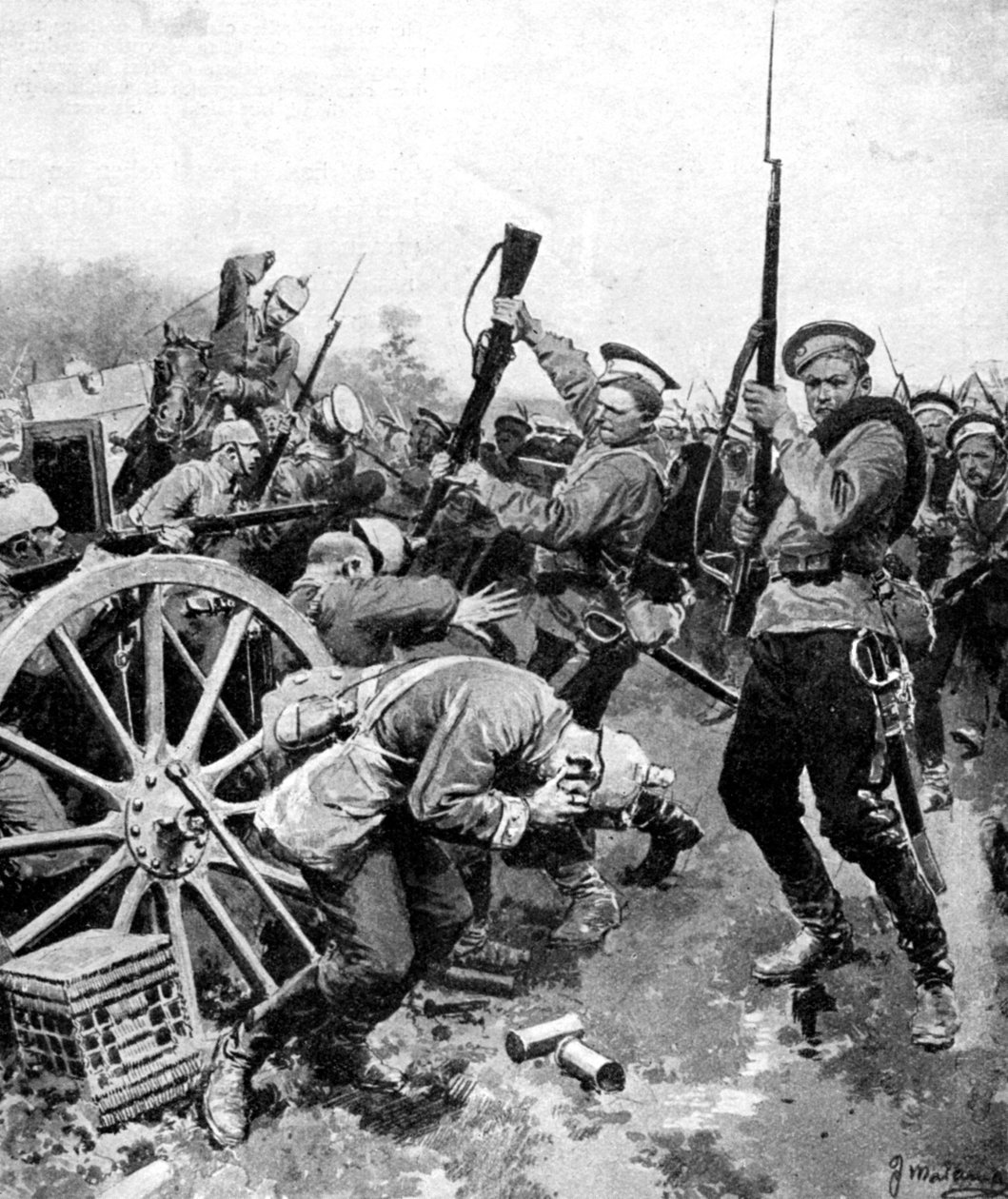 ドイツ軍へのコサック攻撃、東プロイセン、第一次世界大戦、1914 作： 不明