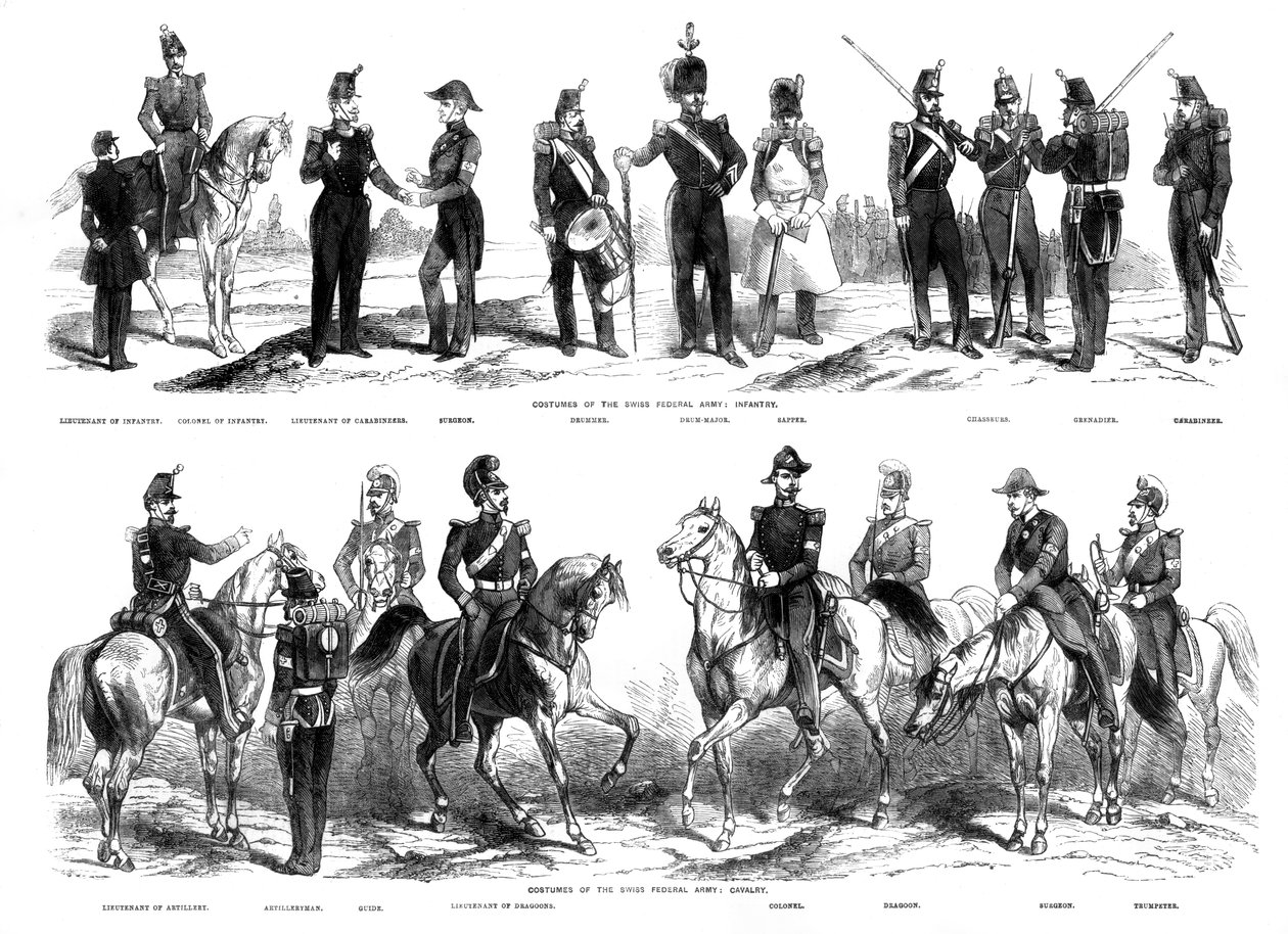 スイス連邦軍の衣装、1857 作： 不明