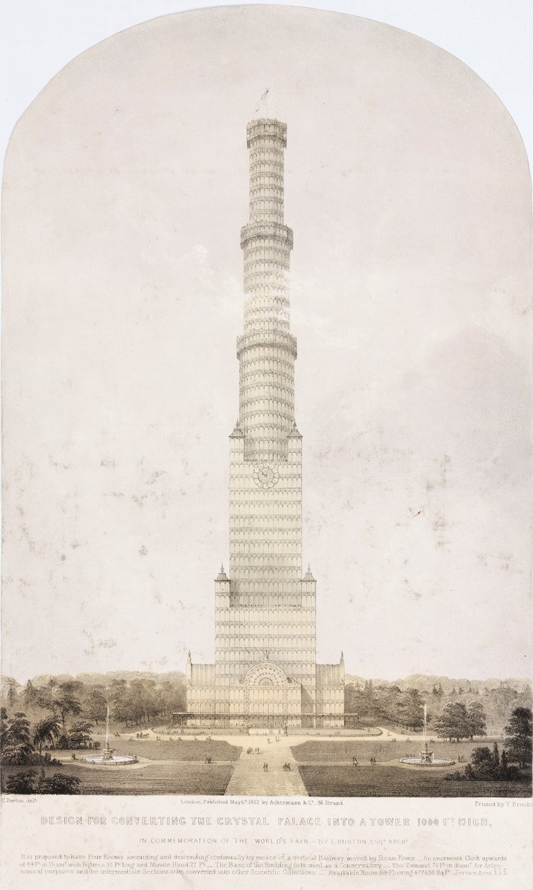 Crystal Palace, Post-Great Exhibition クリスタル・パレスを1000フィートの高さのタワーに変えるためのデザイン 作： 不明