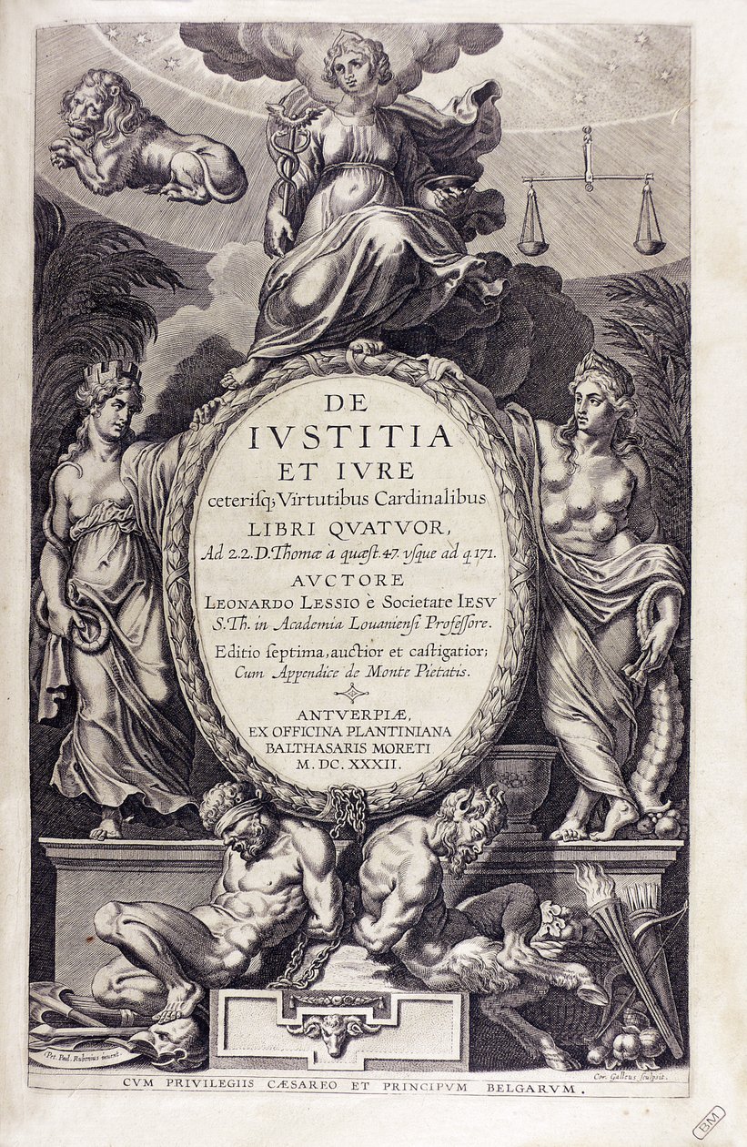 レオナルドゥス・レッシウス作「De iustitia et iure」、1632 年。 作： 不明