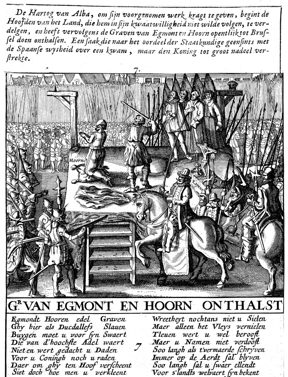 1568年のオランダのスペイン専制政治中のブリュッセルでのエグモント伯爵とホールンの斬首 作： 不明