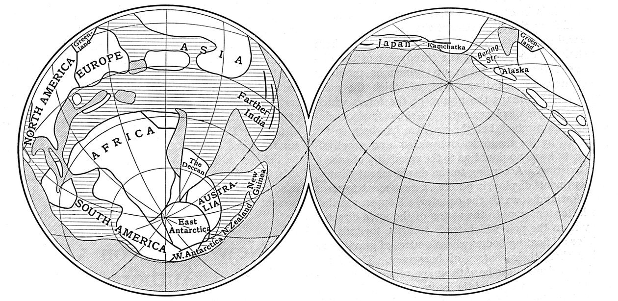 石炭紀、1922年の地球の図 作： 不明