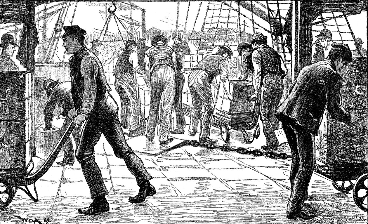 ドッカーズ、ロンドンドックでお茶を降ろす、1889年 作： 不明