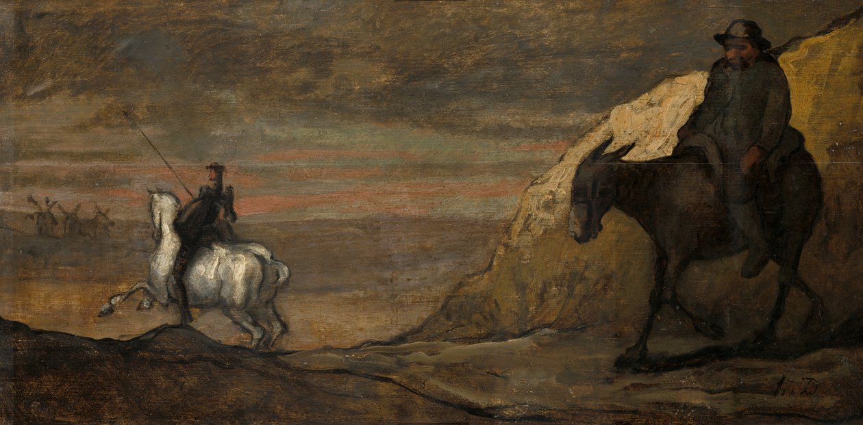 ドン・キホーテと風車、c。 1850年。 作： 不明