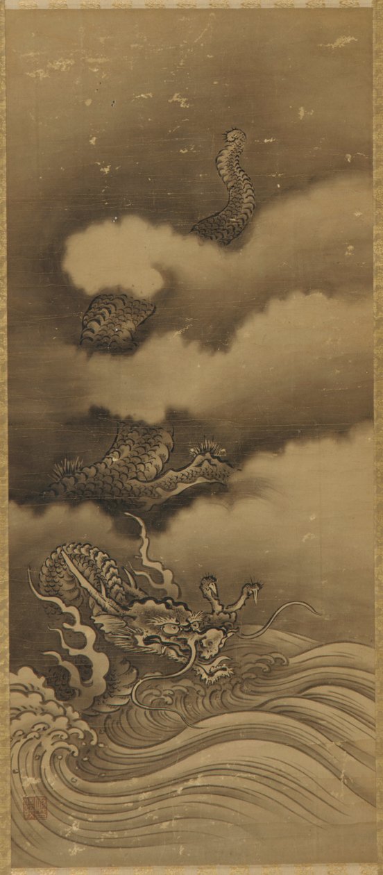 龍と波、江戸時代、1615-1868。 作： 不明