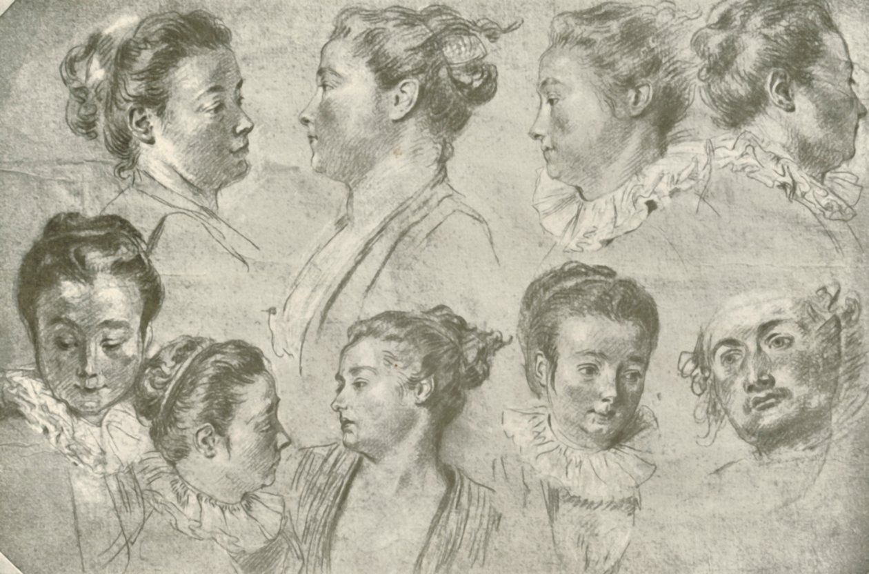 18世紀初頭、1908年に3つのチョークで描いた。 作： 不明
