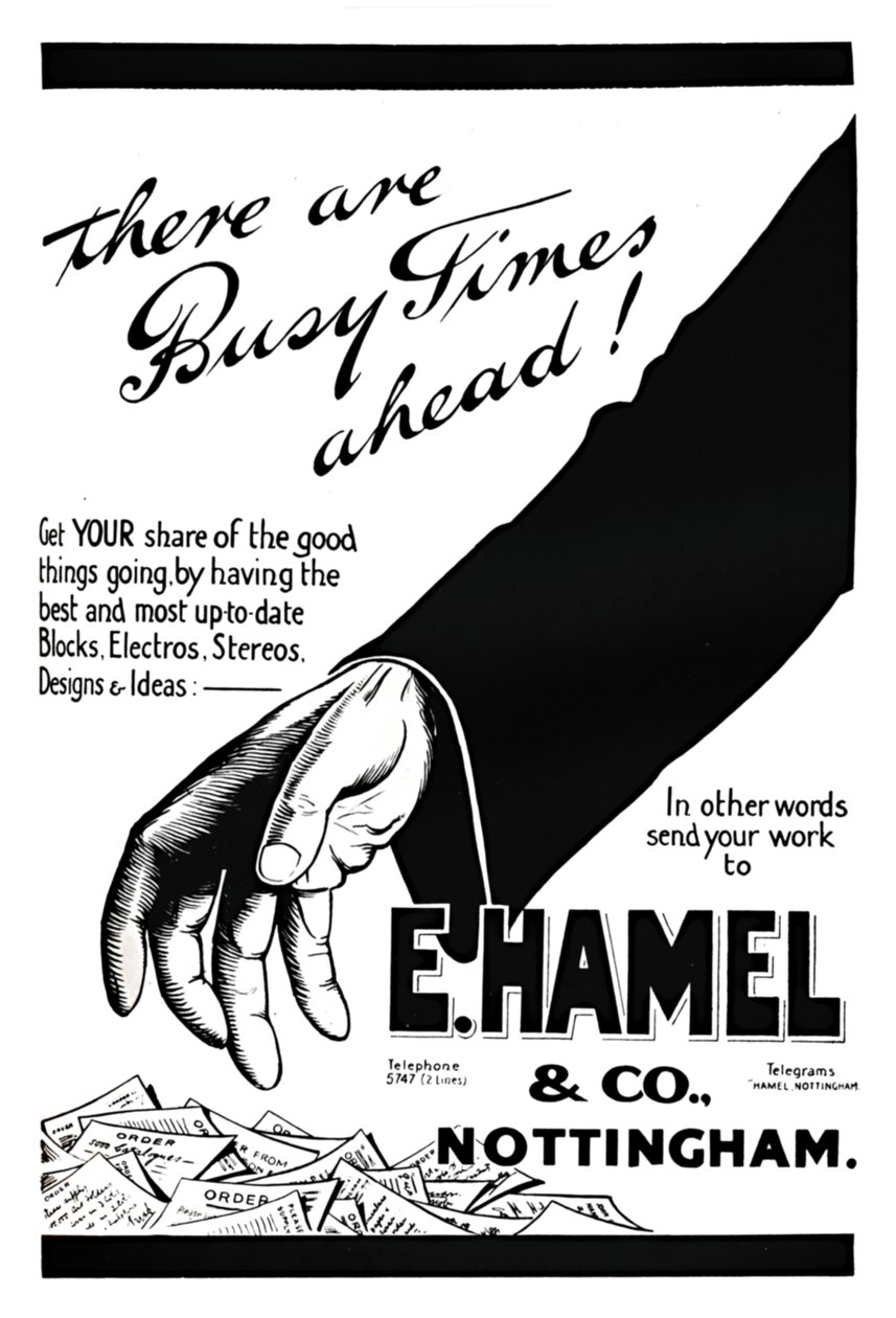 E. Hamel＆Co. advert-忙しい時代が待っています！、1919 作： 不明