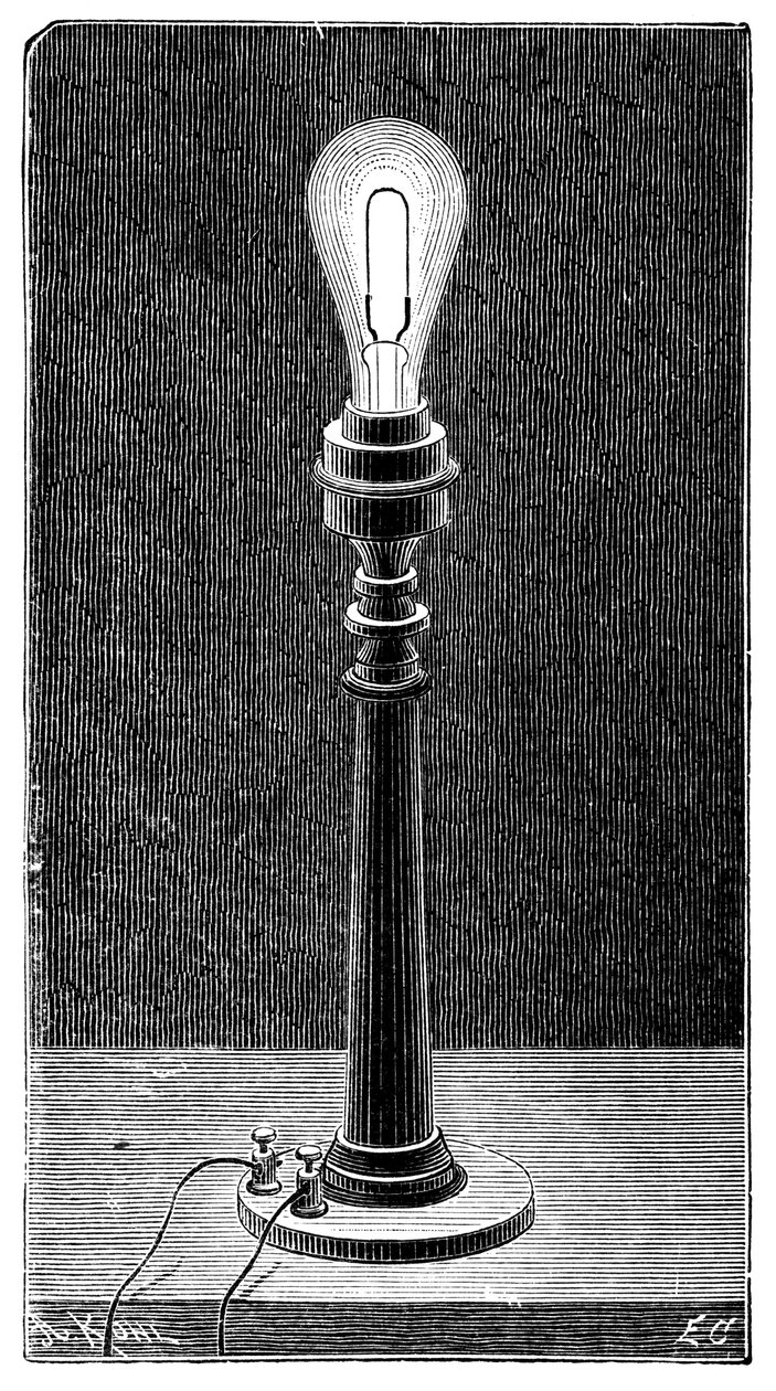エジソンズの白熱電球、テーブルランプのフィッティング、1891年 作： 不明