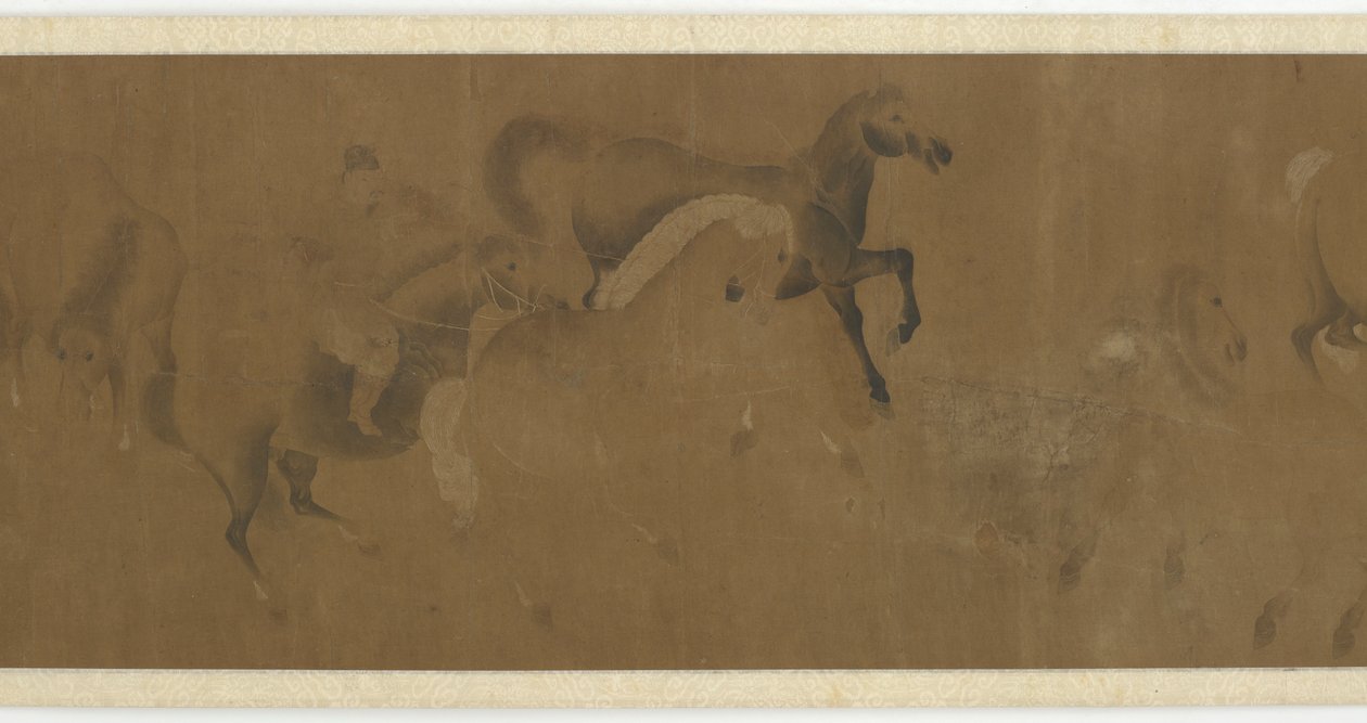 8 頭の馬と 1 頭の新郎、明王朝または清王朝、17 世紀。 作： 不明